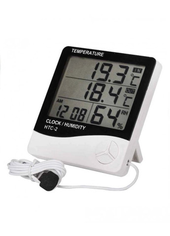 Електронний цифровий термометр гігрометр з виносним датчиком та годинником -2 HTC (258574396)