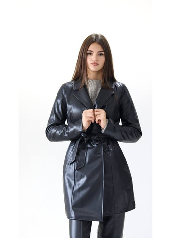 Чорна демісезонна жіночий короткий тренч з екошкіри (55724) 34 чорний H&M