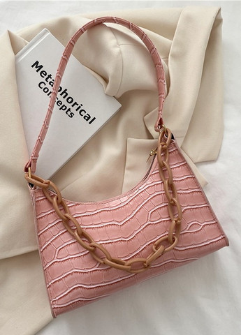 Женская маленькая сумочка через плечо багет рептилия крокодиловая кожа розовая No Brand (259470396)