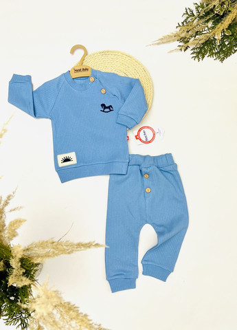 Синій демісезонний костюм для малюків з вишивкою "коник" Murat baby