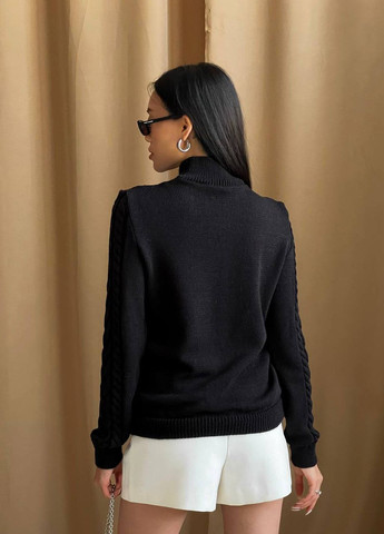 Жіночий в'язаний светр з візерунком коси колір чорний р.42/46 443583 New Trend (266784048)