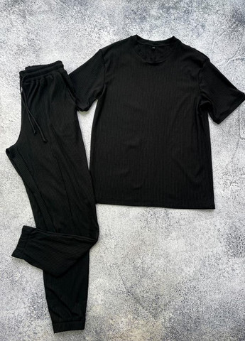 Спортивний чоловічий чорний костюм в рубчик No Brand (262089126)