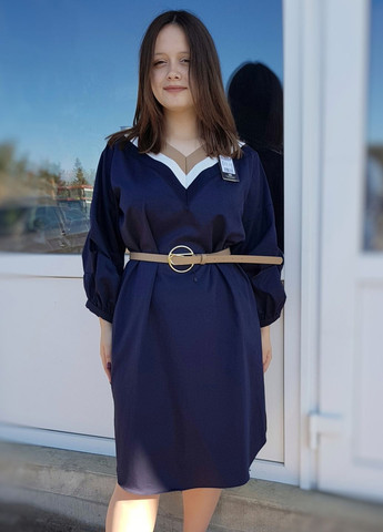 Синее повседневный платье миди спортивное прямое синее а-силуэт Piena однотонное