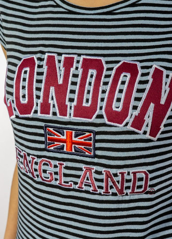 Футболка женская в полоску с принтом (Черно-голубой) Time of Style - (261922675)