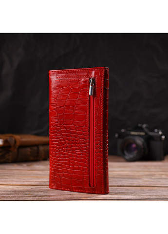Оригінальний жіночий гаманець з натуральної фактурної шкіри з тисненням під крокодила 21827 Червоний Canpellini (259815869)