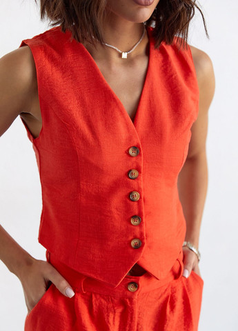 Женский брючный костюм с жилеткой - оранжевый Lurex (262810740)