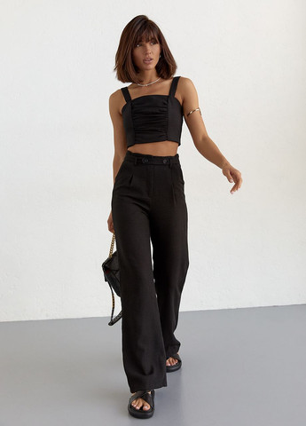 Жіночий бавовняний костюм із брюками та топом - чорний Lurex (262810628)