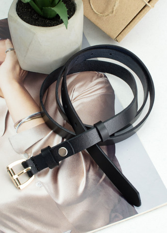 Ремень женский кожаный -1555 черный узкий с золотой пряжкой (125 см) SF (258661374)