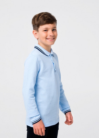 Голубой детская футболка-футболка-поло (длинный рукав) серый меланж для мальчика Smil
