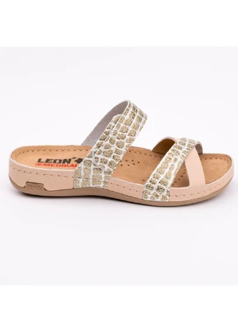 Бежевые шлепанцы женские кожаные model 957, beige Leon