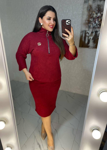 Жіночий ангоровий костюм кофта та спідниця бордового кольору р.46/48 387163 New Trend (257627628)