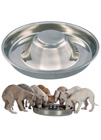 Миска кормушка для кормления нескольких собак щенков котов нержавеющая сталь 1.8 л диаметр 34 см (475500-Prob) Unbranded (268048937)