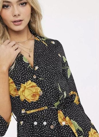 Черное платье-рубашка с принтом qed london Asos