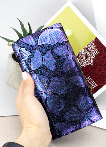 Жіночий шкіряний гаманець-клатч PTN 42100-ONBF синій з метеликами Peterson (269791350)