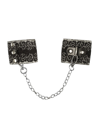 Широкі наручники з блискітками та ланцюгом A747 cuffs, чорно-срібні Obsessive (269007015)
