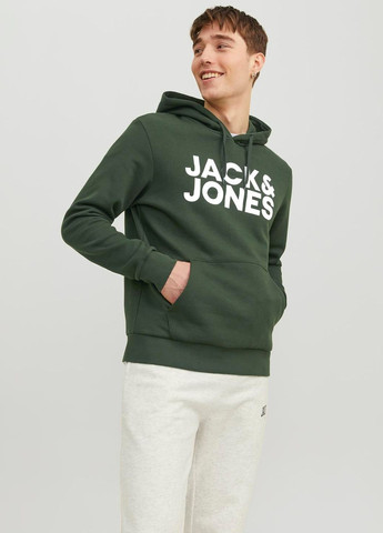 Худи флис,темно-зеленый с принтом,JACK&JONES Jack & Jones (273385281)