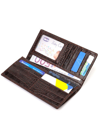 Вертикальный бумажник без застежки из натуральной кожи с тиснением под крокодила 21905 Коричневый Canpellini (259874046)