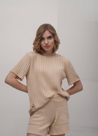 Костюм футболка шорты хлопок бежевый No Brand (258358887)