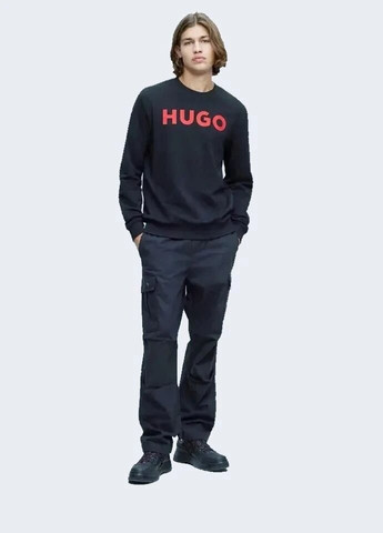 Свитшот мужской Hugo Boss - Прямой крой надпись темно-синий кэжуал хлопок органический - (262452869)