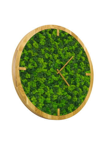 Годинник настінний стильний практичний універсальний круглий зі стабілізованим мохом із дерева 40х40х4 см (475799-Prob) Unbranded (271682045)