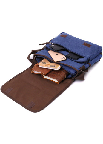 Мужская сумка через плечо для ноутбука 13" из плотного текстиля 22203 Синий Vintage (267925359)