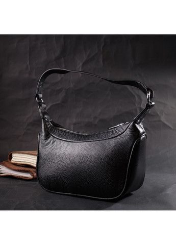 Акуратна шкіряна сумка жіноча напівкруглого формату з однією ручкою 22411 Чорна Vintage (276457595)