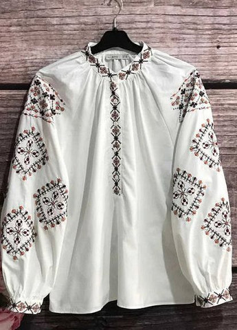 Бавовняна блузка вишиванка біла з геометричним орнаментом You Best (277869563)