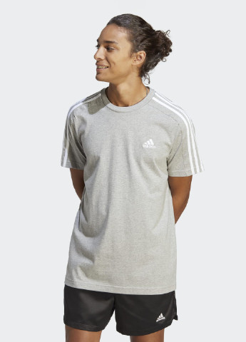 Серая футболка essentials single jersey 3-stripes adidas