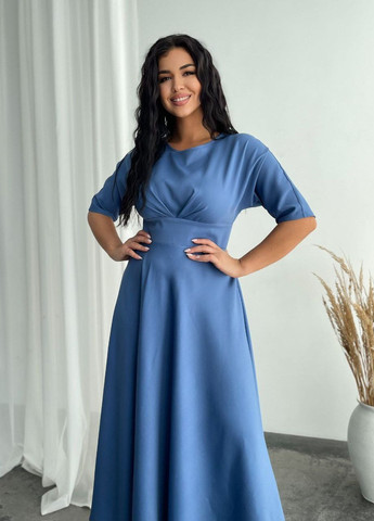Синее женское платье миди из креп-костюмки цвет джинс р.48 448461 New Trend
