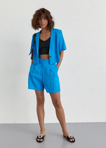 Літній жіночий костюм з жакетом та шортами - блакитний Lurex (262810140)
