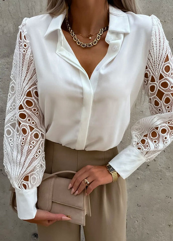 Белая блузка женская с кружевными рукавами No Brand