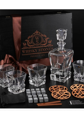 Набор камни для виски 16шт + 4 стакана хрусталь Bohemia Crack 310 мл + графин 900 мл Whiskey Stones (277817883)