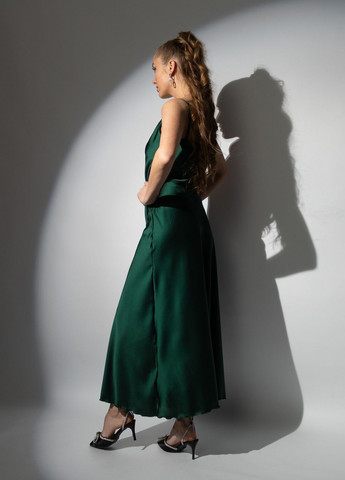 Изумрудное женское длинное шелковое платье комбинация изумрудный Maybel