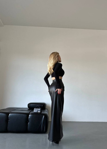Чорна женская юбка макси из ко-кожи цвет чернй р.42/44 446411 New Trend
