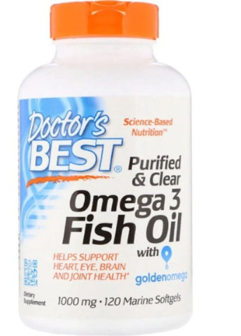 Purified & Clear Omega 3 Fish Oil with Goldenomega 1000 mg 120 Marine Softgels DRB-00478 Doctor's Best (256723875)