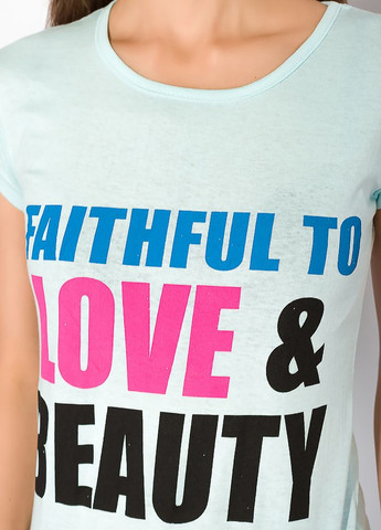 Футболка с надписями на груди (Светло-бирюзовый) Time of Style - (261922187)