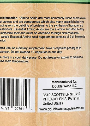 Double Wood Essential Amino Acids 225 Caps Double Wood Supplements (258499782)