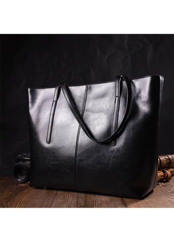 Функциональная сумка шоппер из натуральной кожи 22095 Черная Vintage (260360822)
