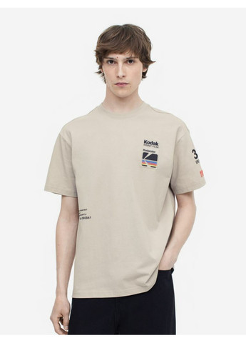 Бежевая мужская футболка н&м (55598) s бежевая H&M