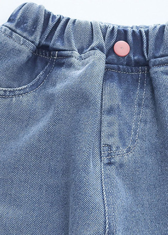 Светло-синие демисезонные мом фит джинсы на девочку на резинке с принтом от 2 лет No Brand