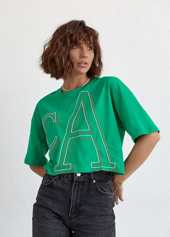 Зеленая всесезон укороченная футболка No Brand