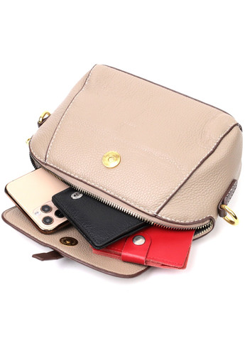 Стильна жіноча компактна сумка з натуральної шкіри 22267 Бежева Vintage (276461783)