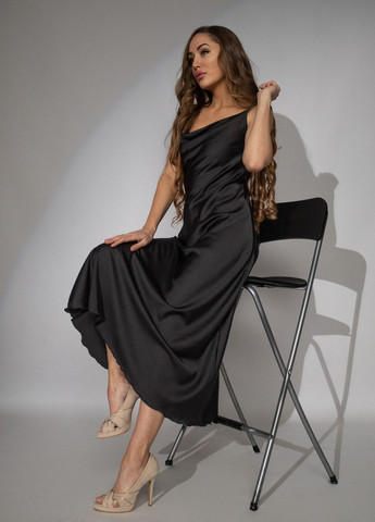 Черное повседневный, праздничный, коктейльное, вечернее женское длинное шелковое платье комбинация черный платье-комбинация Maybel однотонное