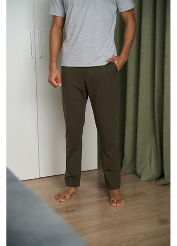 Пижама мужская COTTON BASIC футболка серая + штаны прямые хаки Handy Wear (278076155)