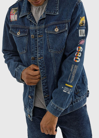 Синяя демисезонная куртка джинсовая мужская с принтом. цвет синий цб-00227273 No Brand