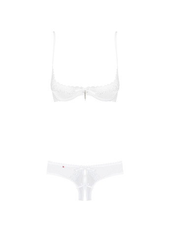 Белый эротический комплект с бюстгальтером-получашкой alabastra, белый, трусики с доступом Obsessive