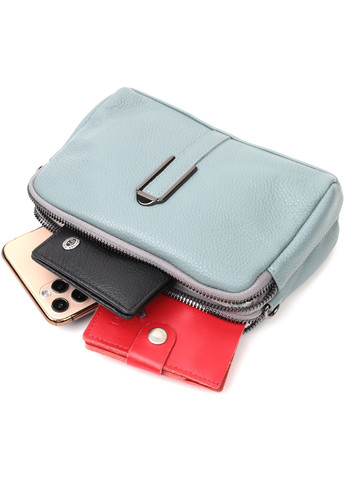 Жіноча повсякденна сумка на два відділення з натуральної шкіри 22280 Блакитна Vintage (276457573)