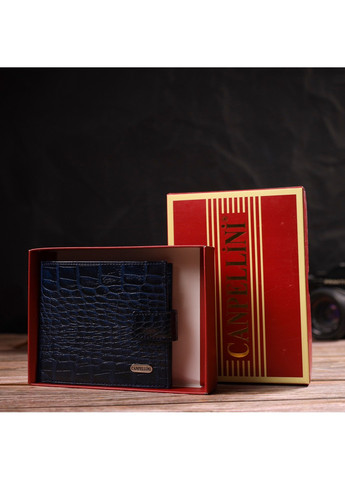 Стильний чоловічий гаманець горизонтального формату з натуральної шкіри з тисненням під крокодила 21758 Синій Canpellini (259815857)