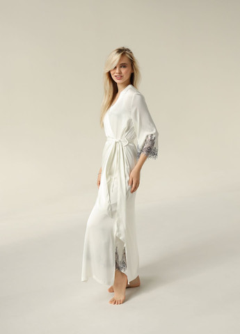 Комплект шовковий халат та сорочка білого кольору з контрастним мереживом German Volf (267808994)