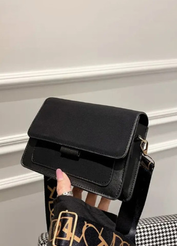 Жіноча класична сумочка через плече крос-боді на ремінці бархатна велюрова замшева чорна No Brand (257007435)
